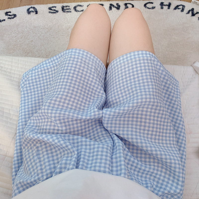 MY243#하늘색 체크 무늬 반바지