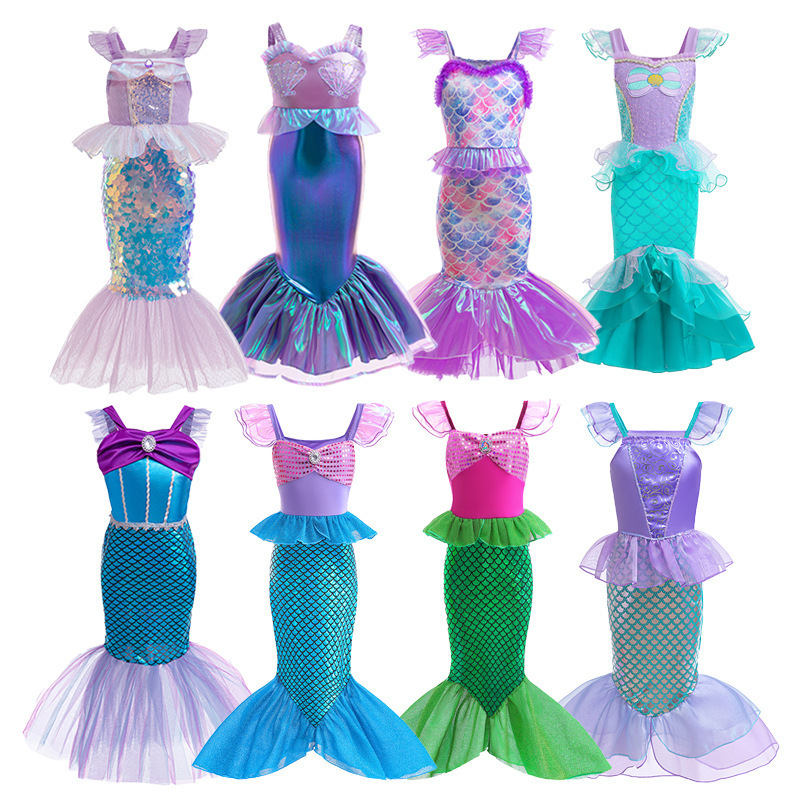Girls Mermaid Dress Kidsren's Baby Fashionable New Birthday Princess Dress Fishtail Performance Costume Long Skirt