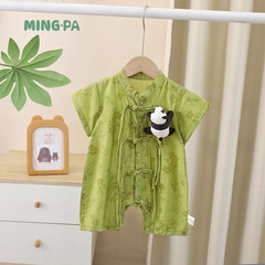 嬰兒衣服中國風連體衣夏季薄款男寶寶唐裝哈衣夏裝短袖漢服外出服