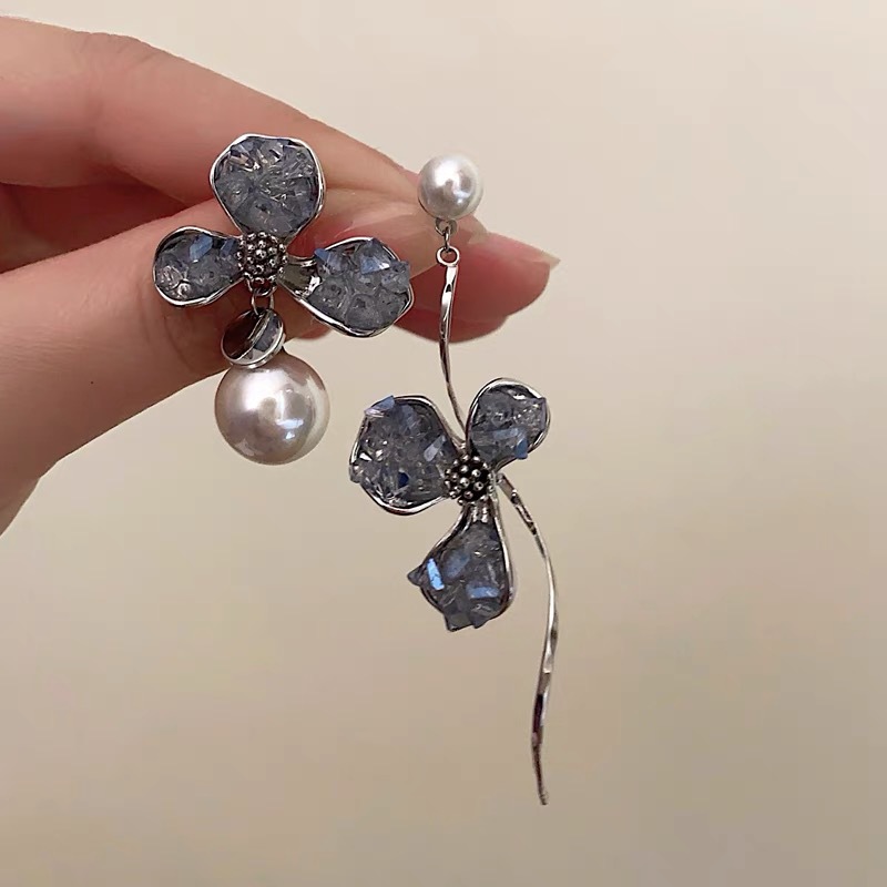 fashionable blue design asymmetrical brand fresh cute earrings