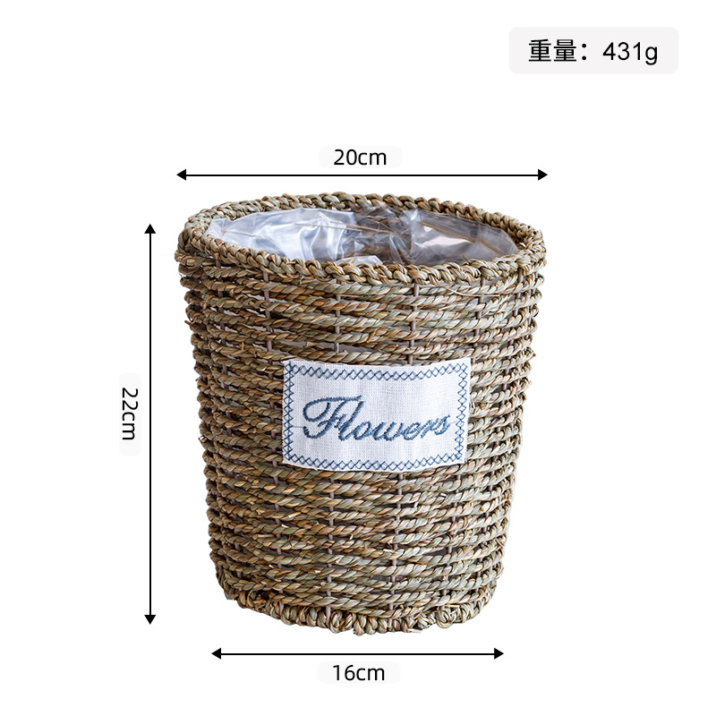 Maceta Decorativa Tejida de Paja Hecha a Mano para Jardín y Balcón