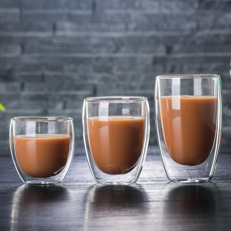 定制耐热玻璃咖啡杯隔热透明蛋形牛奶杯果汁杯批发加厚双层玻璃杯