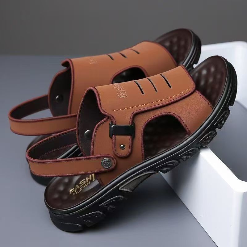 Verano nuevas sandalias para hombres zapatillas no olor pies suaves antideslizantes suela gruesa resistente al desgaste conducir papá de doble uso hombre cómodo