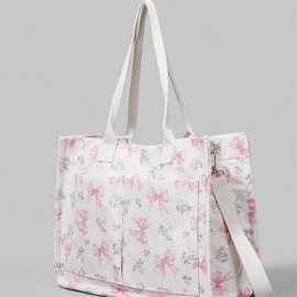 定制SHINE热销灯芯绒蝴蝶结手提包 大容量外出旅行斜挎包托特包