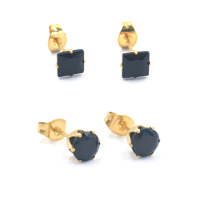Fashionable fresh golden square earrings stainless steel with zircon