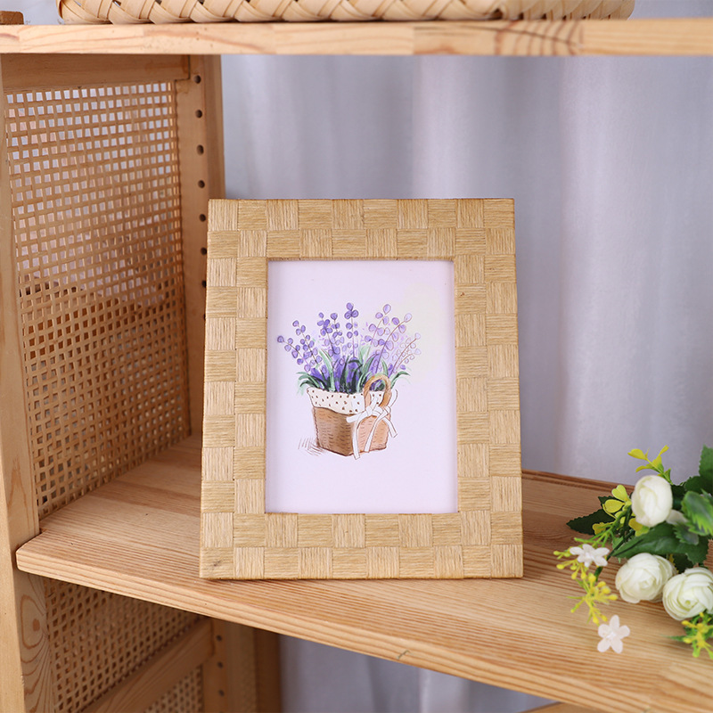 Creative solid wood large picture frame for wall hanging, photo wall decoration, handmade rattan woven picture frame, home desktop straw woven picture frame ornament Creative solid wood large picture frame for wall hanging, photo wall decoration, handmade rattan woven picture frame, home desktop straw woven picture frame ornament