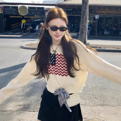 早秋穿搭薄款圆领针织毛衣女2025新款秋装女款短款长袖针织衫上衣