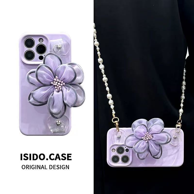 Pulsera de flor de encaje de color sólido simple para iPhone16ProMax/15 funda para teléfono móvil Apple 13/14 chica 16