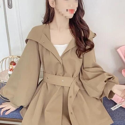 面料短款风衣大码外套女氨纶2025灯笼袖小个子连帽宽松原版韩版秋|undefined