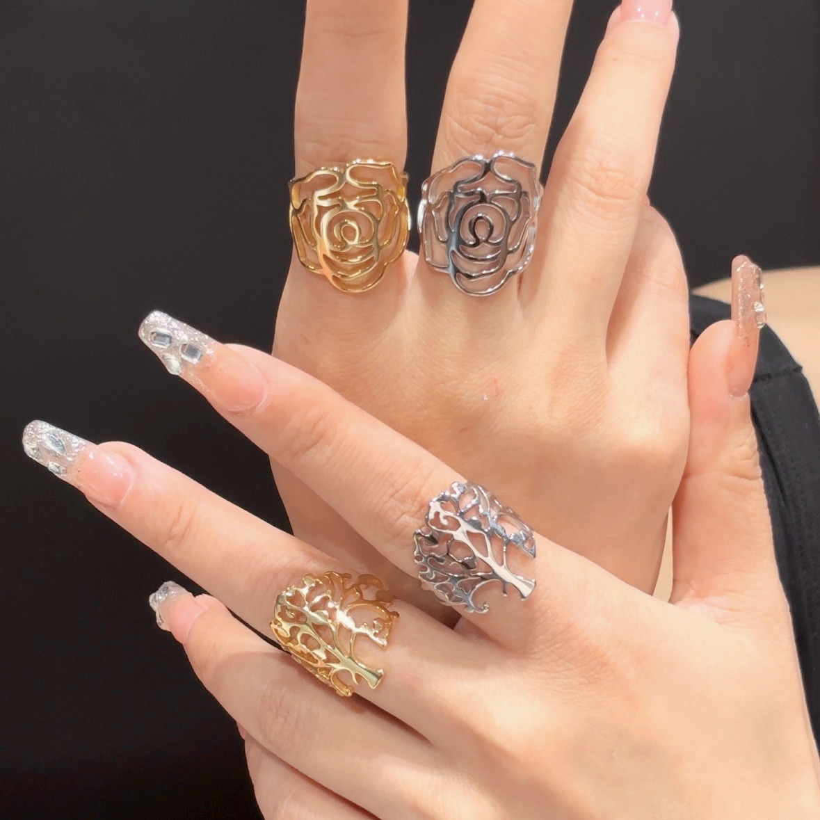Adjustable Ring Size Wholesale Jewelry Vintage Style Classic Style Tree Rose 304 Stainless Steel Plating Open Rings