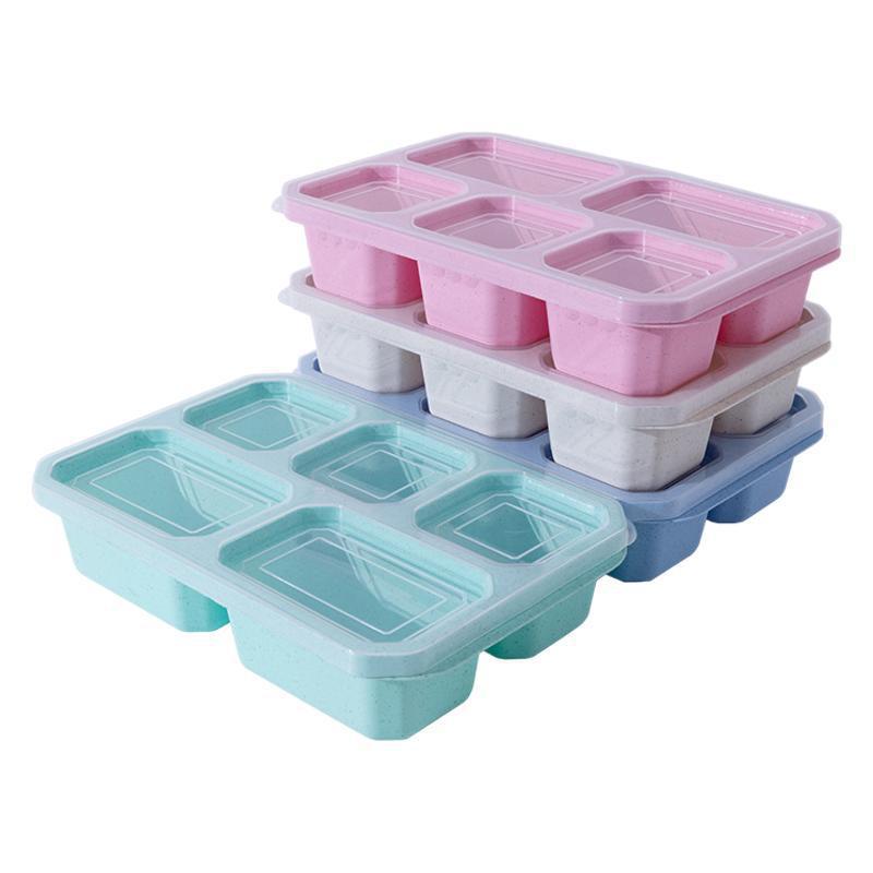 厚みのある破片ポータブルスナックフルーツ5コンパートメント食品収納ボックス冷蔵庫鮮度保持収納小麦ランチボックスシール|undefined