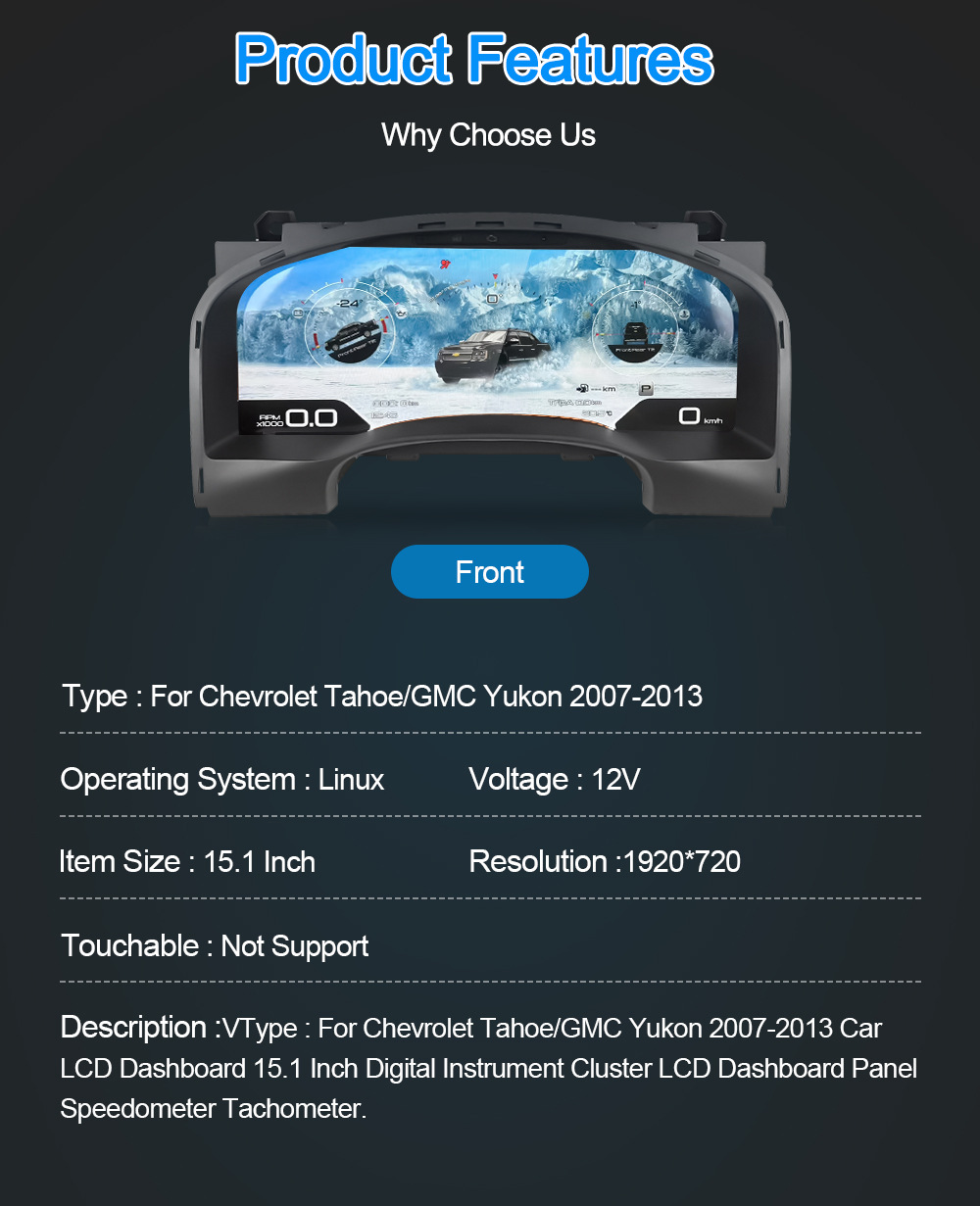 Suitable for Chevrolet Tahoe/Gmc /Yukon Special Full Lcd Instrument Panel 15.1 Inch 6 Ui Options