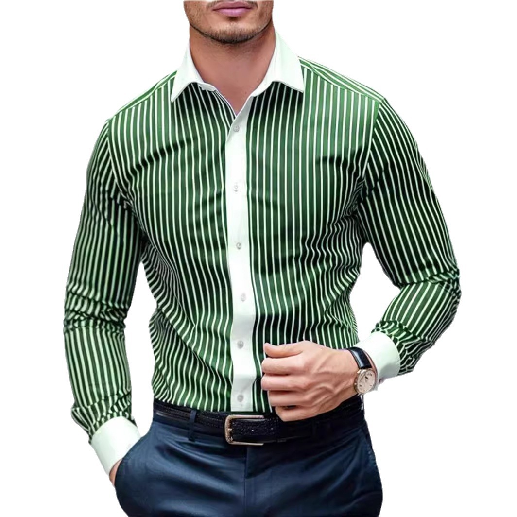 Camisa de botón de solapa de manga larga suelta nueva 2024 de todo fósforo de patrón vertical de alta calidad para hombre MB12