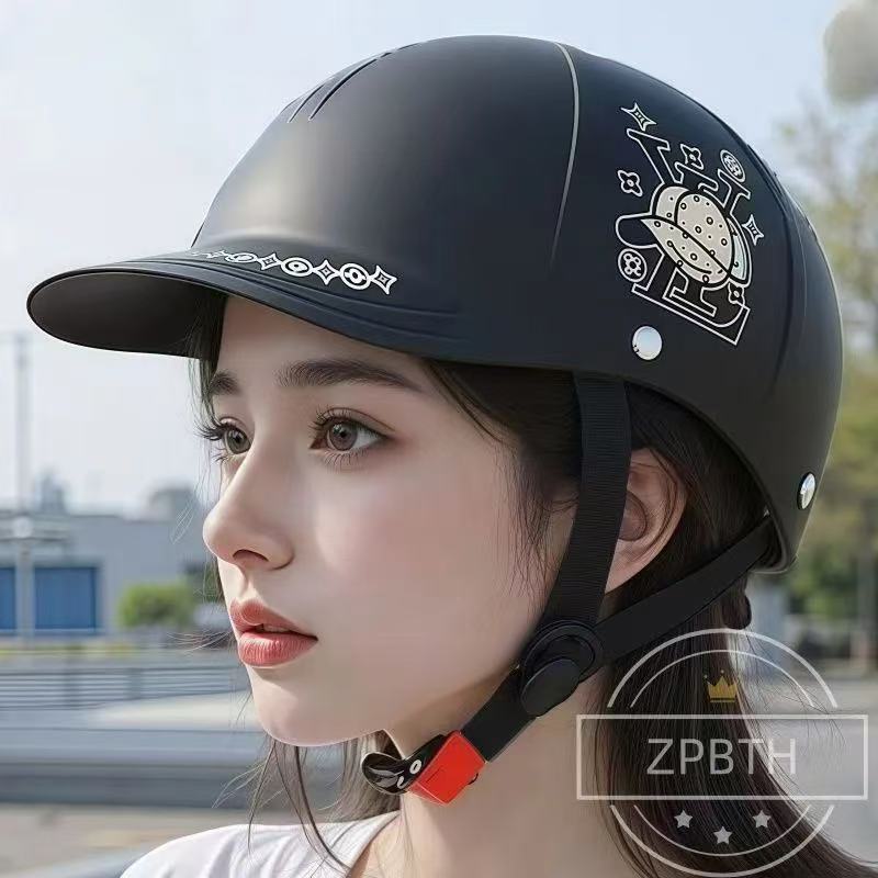 Universal 3C certified electric vehicle helmet, summer sun protection, breathable (Motosiklet kaskı (dəbilqə)) - one-size-new-duckbill-cap-matte-black-v-flower-built-in-sunglasses