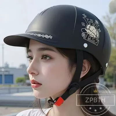 3C Certified Electric Vehicle Helmet for Men and Women, Summer Sun Protection, Breathable, All-Season Baseball Cap, Universal Motorcycle Safety Helmet, Half Helmet (Motosiklet kaskı (dəbilqə)) - one-size-fits-all-new-style-peaked-cap-matte-black-v-flower-built-in-small-sunglasses