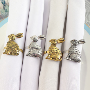 Cross-border Metal Plating Easter Bunny Napkin Buckle Thanksgiving Jade Rabbit Napkin Ring Bunny Napkin Ring