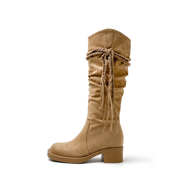 Botas Altas de Caballero para Mujer de 8 cm de Terciopelo Térmico para Otoño e Invierno