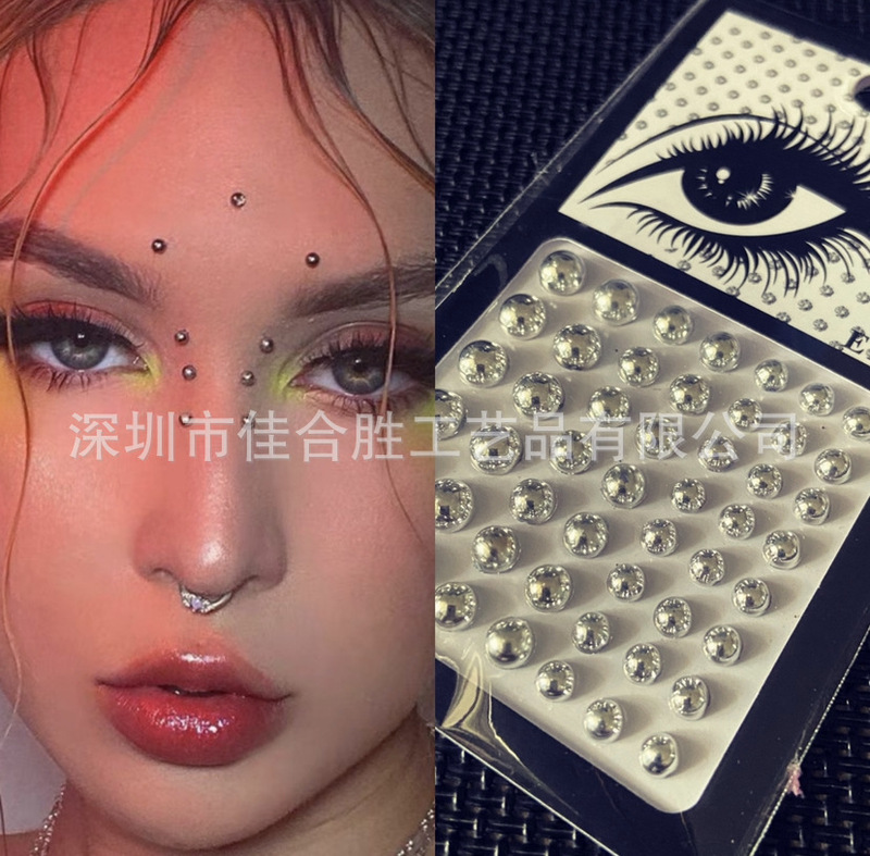 Face gem eye body jewelry Crystal fake nose stud self-adhesive rhinestone sticker makeup rainbow Pearl face gem