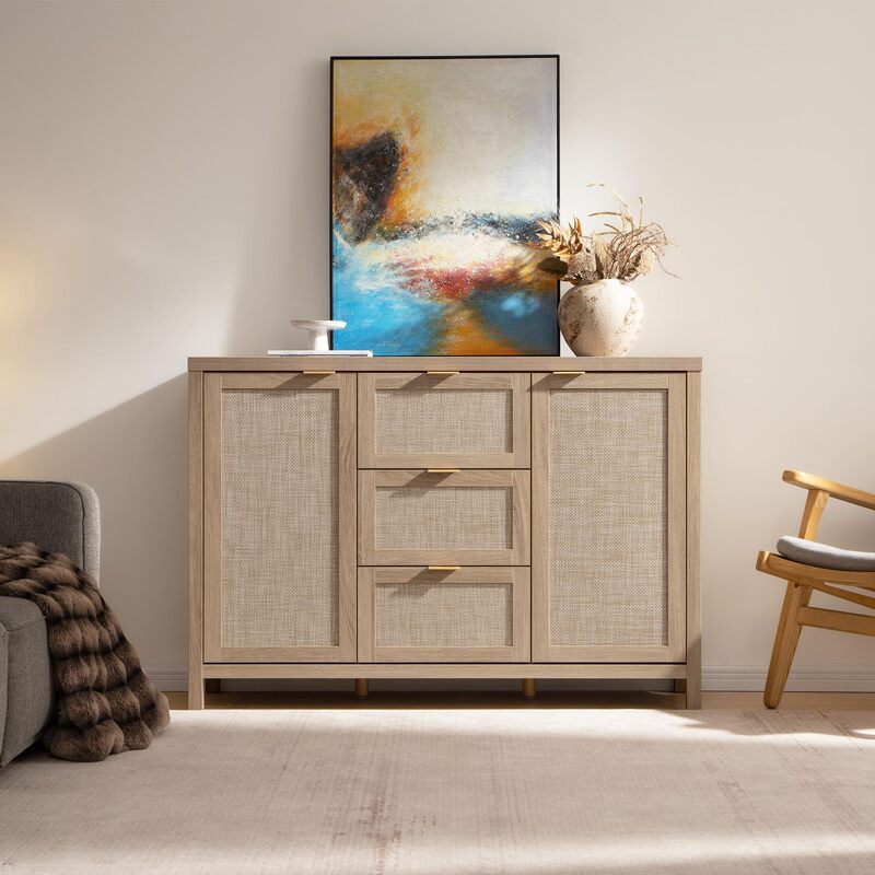 Factory Wholesale Large Sideboard/Coffee Bar Cabinet with Storage Space - Farmhouse Style Rattan Storage Cabinet Factory Wholesale Large Sideboard/Coffee Bar Cabinet with Storage Space - Farmhouse Style Rattan Storage Cabinet