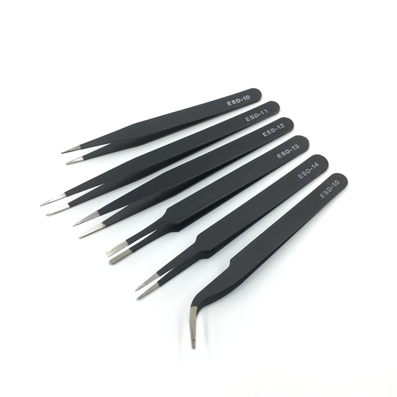 不锈钢esd黑色镊子 精密尖头弯头燕窝夹嫁接睫毛镊子可定制工具