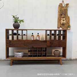 侘寂风榆木茶杯架博古展示架实木边柜储物架餐边柜民宿茶室家具