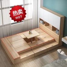 .现代实木储物踏踏米床衣柜一体日式小房间整体地台床箱榻榻米