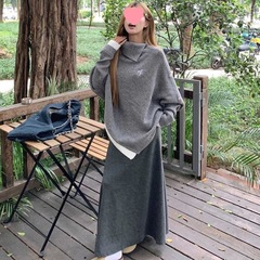 秋冬套装慵懒外套不规则斗篷宽松毛衣针织衫半身裙长袖高领两笙陇