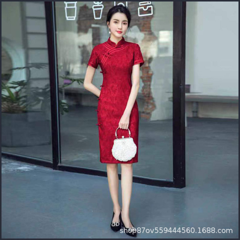 Cheongsam women's Toast dress bride high-grade red small mother's dress wedding banquet dress happy mother-in-law exquisite high-end