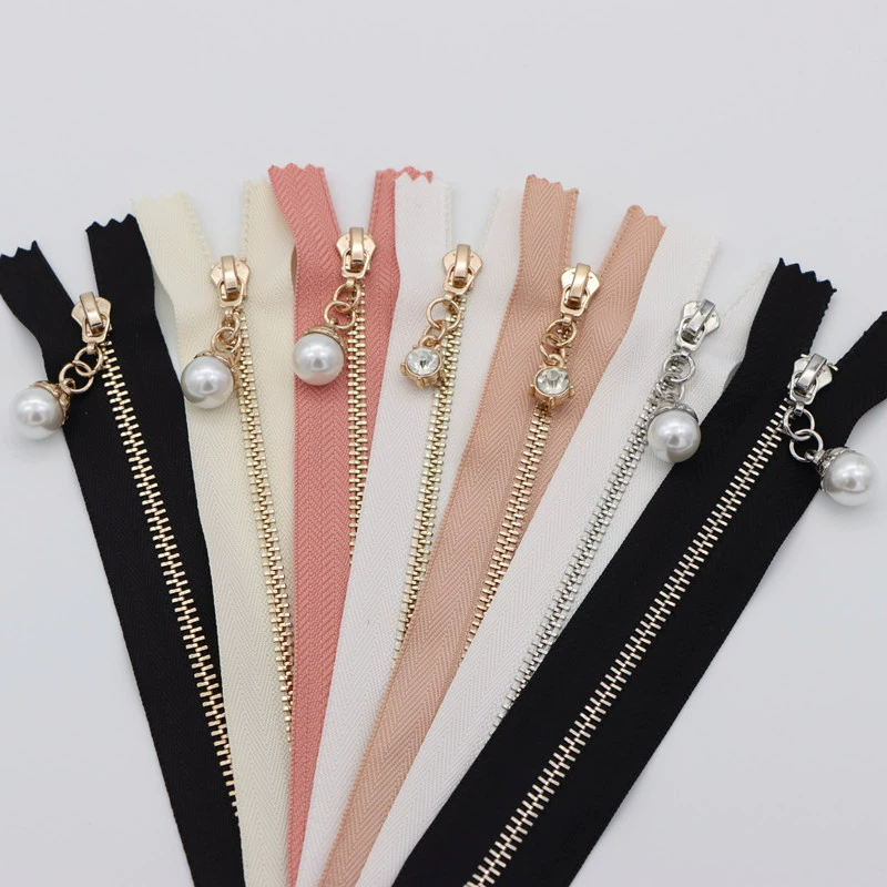 Copper golden chain with zipper handmade pearl, DIY