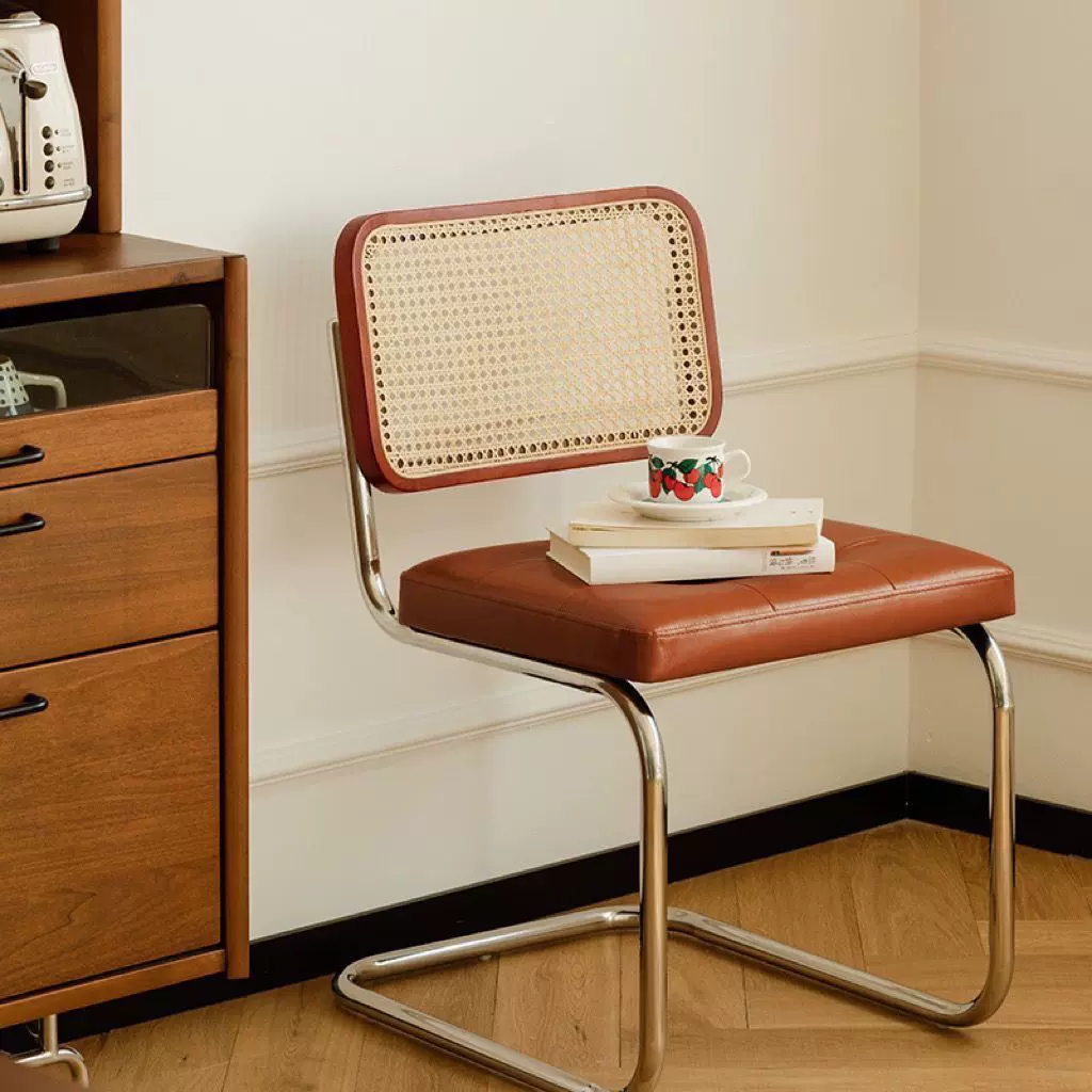 仿藤编软包椅子简约北欧家用设计师餐椅网红咖啡厅酒店休闲中古椅