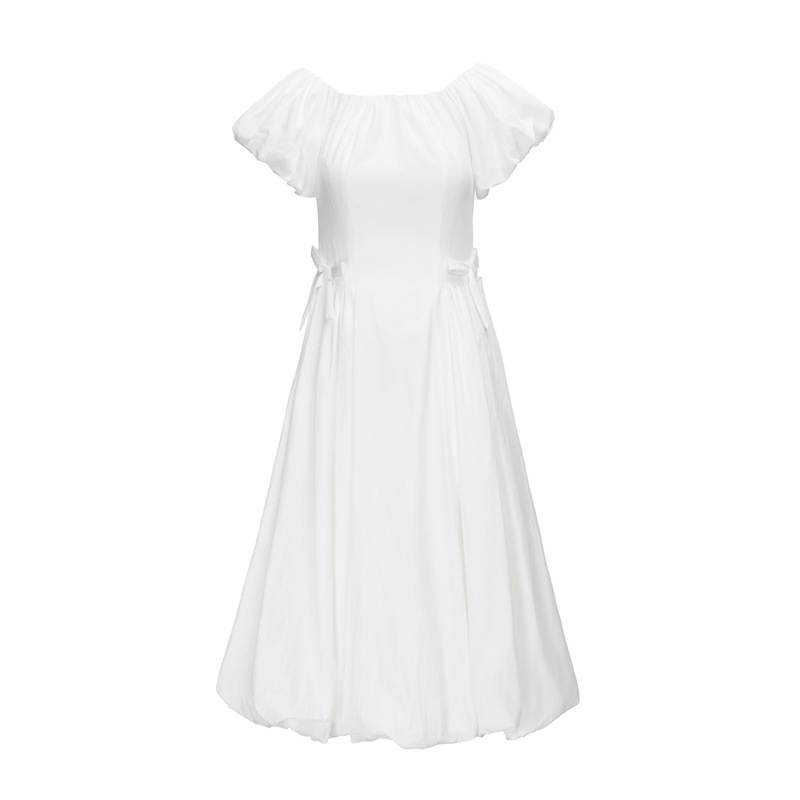 2026 Spring/Summer New Style Beautiful Off-Shoulder Waist-Cinching Dress for Women, French A-Line Floral First Love White Dress