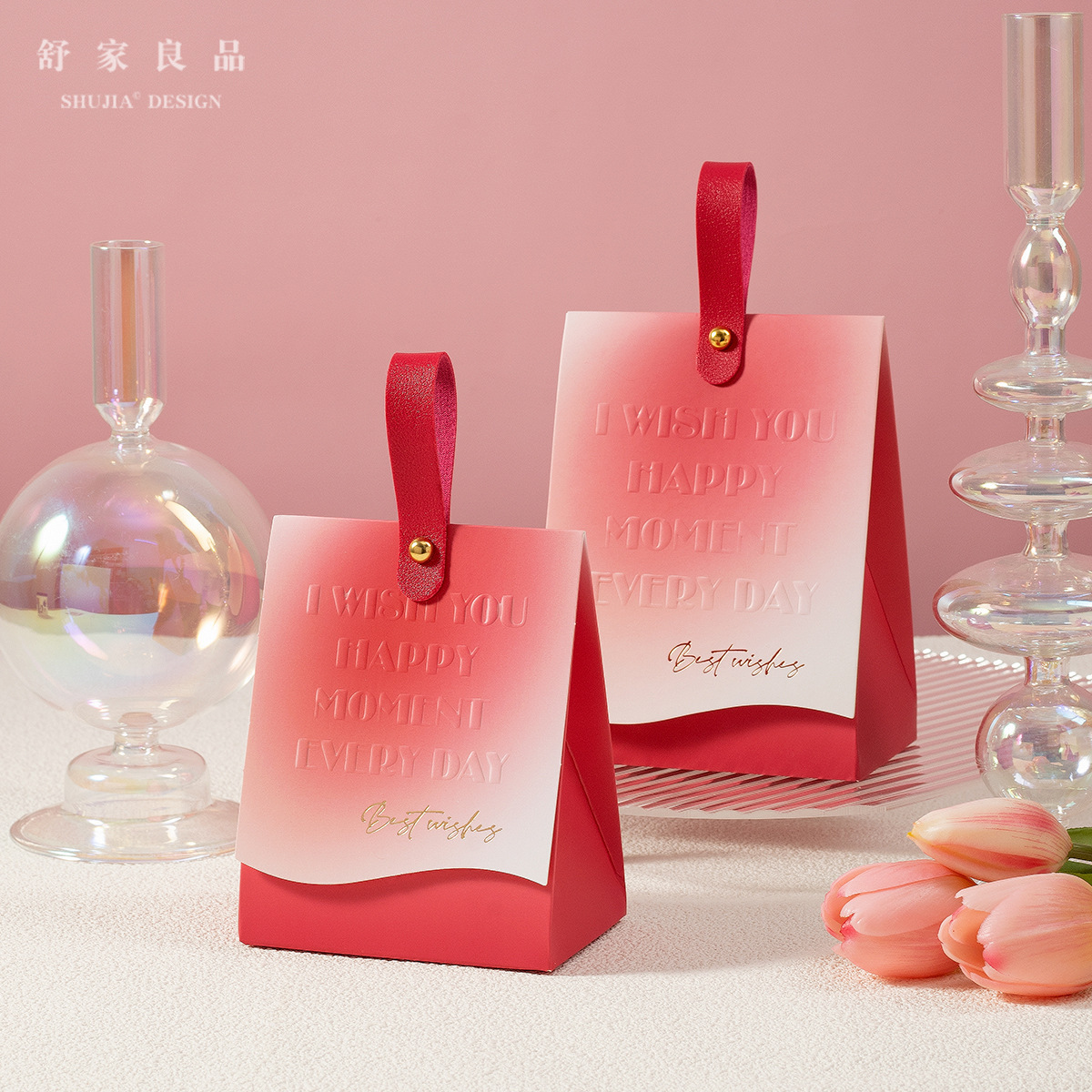 European gradient wedding candy box, wedding handbag, creative pink candy gift box, large candy box packaging, empty paper box