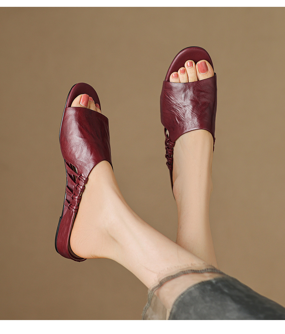 Sandal nữ quai chữ V hở mũi gót thấp mùa hè — đen chi tiết 10