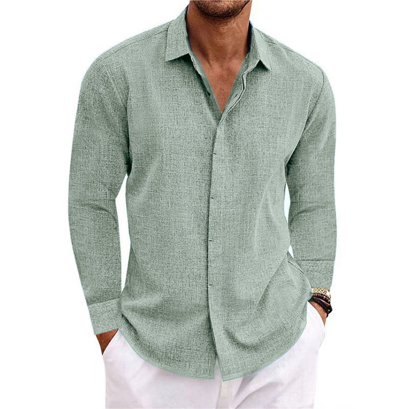 Men's Linen Long-Sleeved T-Shirt, Loose Sweatshirt, Solid-Color Cotton Linen Shirt, Plus-Size Men's Shirt_viptrois.com