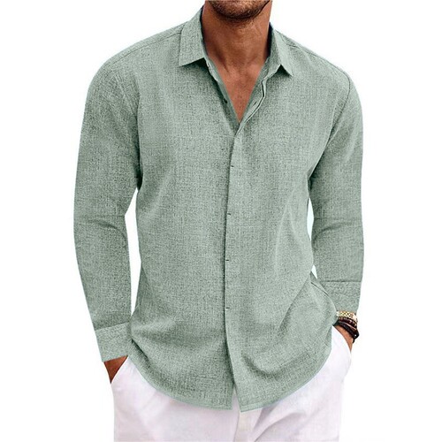 Men's Linen Long-Sleeve T-Shirt Loose Sweatshirt Solid Color Cotton-Linen Shirt Men Large Men's Shirt