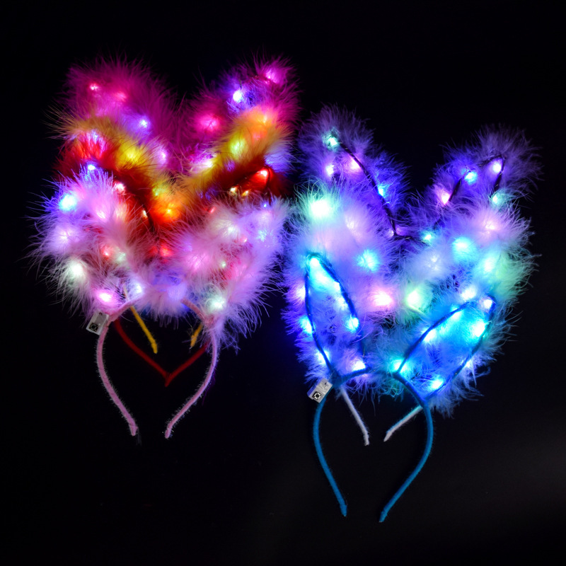 Nueva 14 lámpara pluma Orejas de conejo brillante aro pelo para empujar pluma brillante Ángel diadema