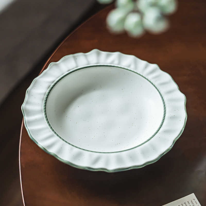 Alto valor facial creativo de encaje verde sombrero de paja tazón de cerámica doméstica tazón de cubiertos tazón de ensalada tazón de sopa tazón de pasta