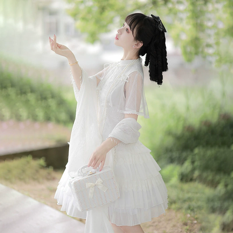 Оригинальное белое лунное платье Lolita женское платье платок повседневная милая юбка Lolita 6358