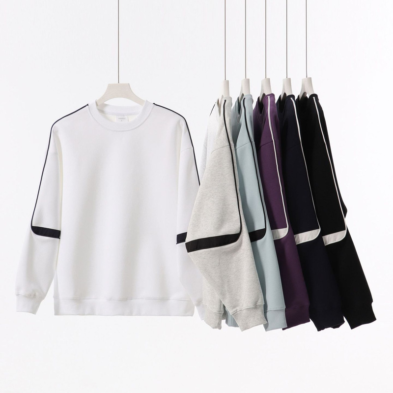 Tide Brand Heavy 380g Tide Cotton Crewneck Shoulder Wear Men's Spring and Autumn Contrast Color Stitching Leisure Joker Couple Wear