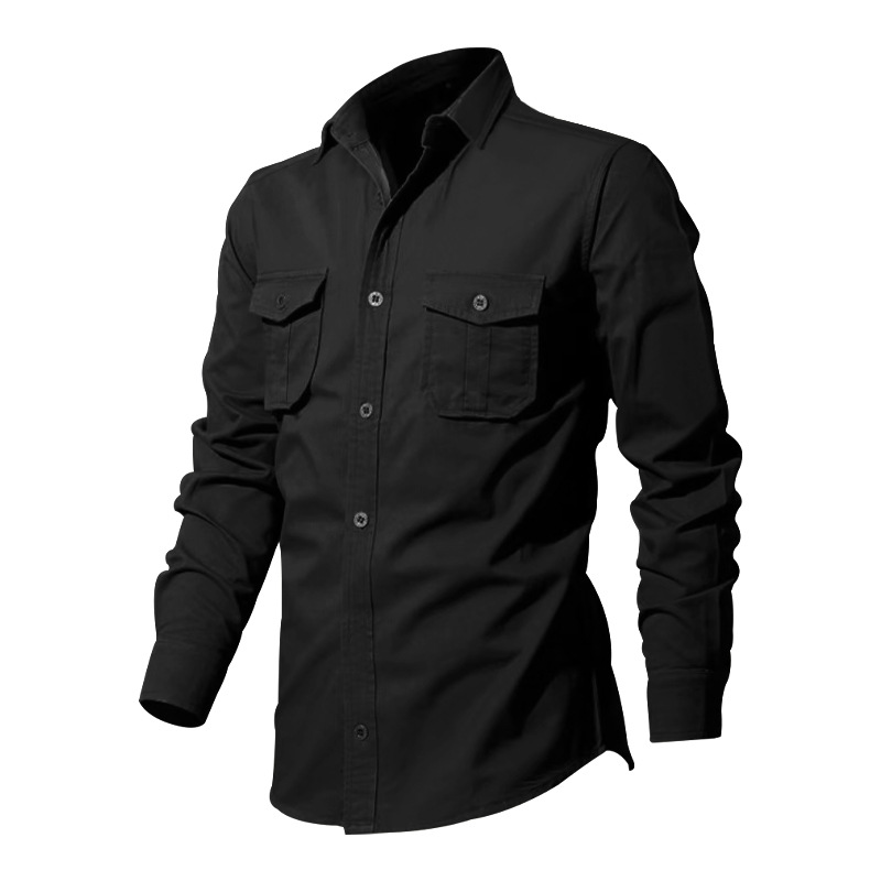Men's Casual Long Sleeved Shirt Multi-pocket Button-down Top_voghion.com
