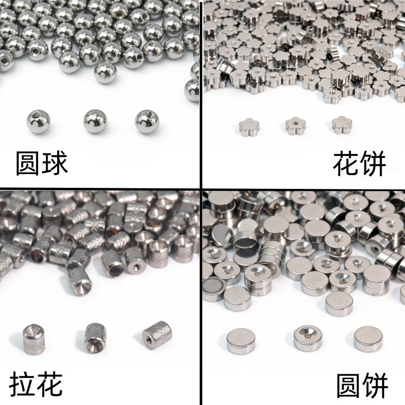 不锈钢圆饼耳堵DIY拉花螺纹可扭配件圆球花饼耳钉配件厂家直销