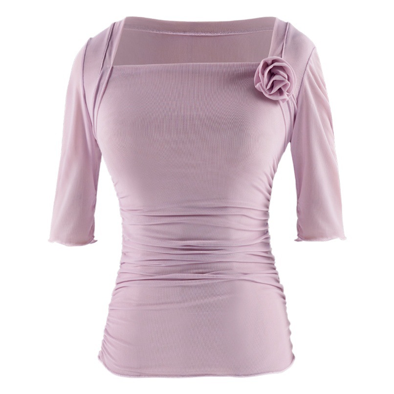 Ropa de baile de ballet práctica blusa gimnasia malla elástica media manga femenina adulta danza clásica gasa ropa superior del cuerpo
