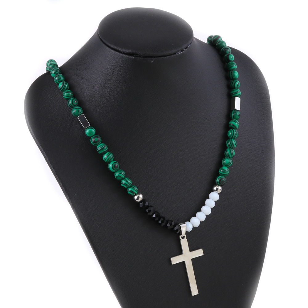 36g Weight Pendant Necklace Classification 1 Piece Quantity Holiday, Daily Occasion natural stone, Titanium Steel Material Cross Pattern Men's Gender Beaded, Polishing Design Simple Style, Classic Style Style Simple Style Classic Style Cross Natural Stone Titanium Steel Beaded Polishing Men's Pendant Necklace 5