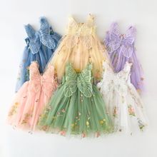 新款儿童连衣裙翅膀礼服裙女童表演摄影服生日公主裙绣花网纱裙
