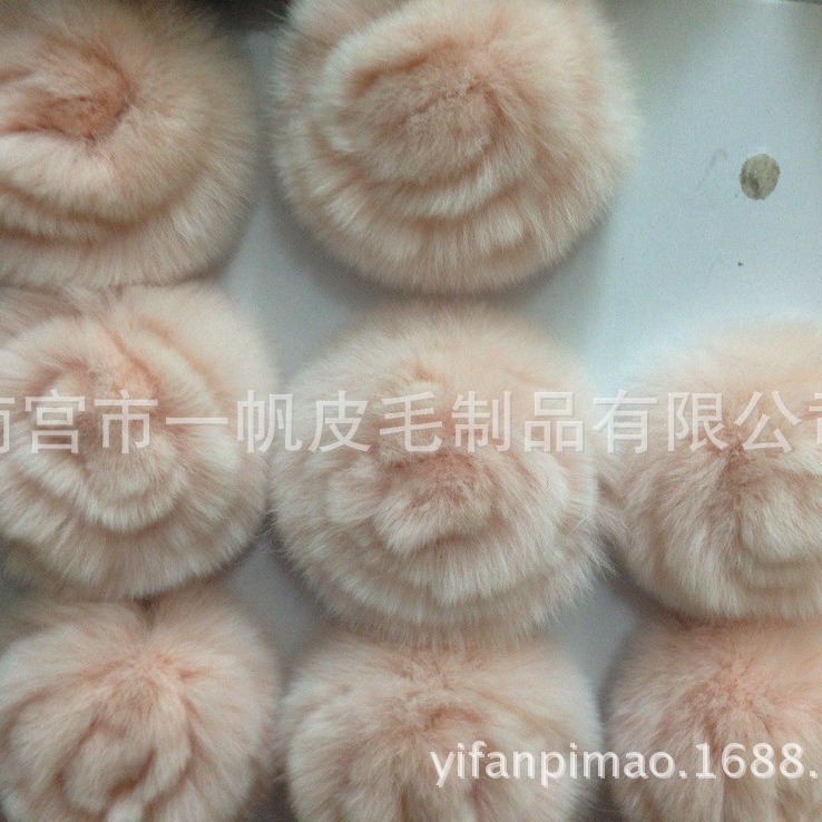 生产兔毛双色6cm獭兔毛盘花 女鞋配件服饰品毛花发夹头花手套贴花