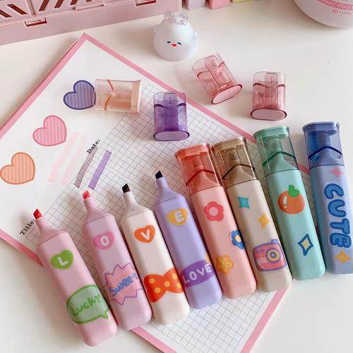 Soft-head highlighter light-color students use double-head marker pen to mark the focus, large-capacity handbook watercolor note pen