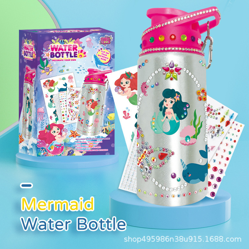 Botella de agua decorativa hecha a mano con diamantes de imitación para niños, éxito de ventas transfronterizo, divertida botella de agua con decoración de grafiti DIY, juguete interactivo para padres e hijos.