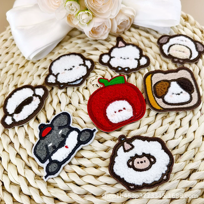 Small towel, self-adhesive cartoon down jacket, with embroidery