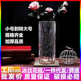 特大号花瓶玻璃透明高40厘米裂纹富贵竹水竹鲜花百合简约水培花器
