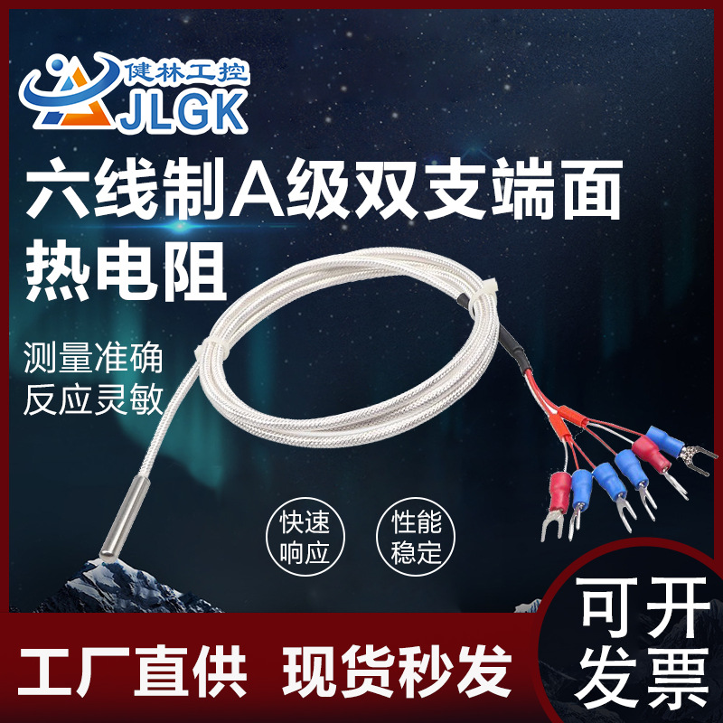 进口双支铂热电阻A级PT100高温线测温探头PT1000六线制温度传感器